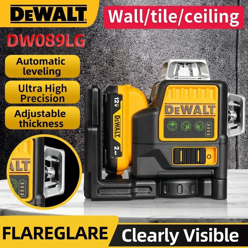 Dewalt DW089LG 3 Sides * 360 Degree Level Measuring Instrument 12V Battery Outdoor  Level  Bright Green Light Electric Tools