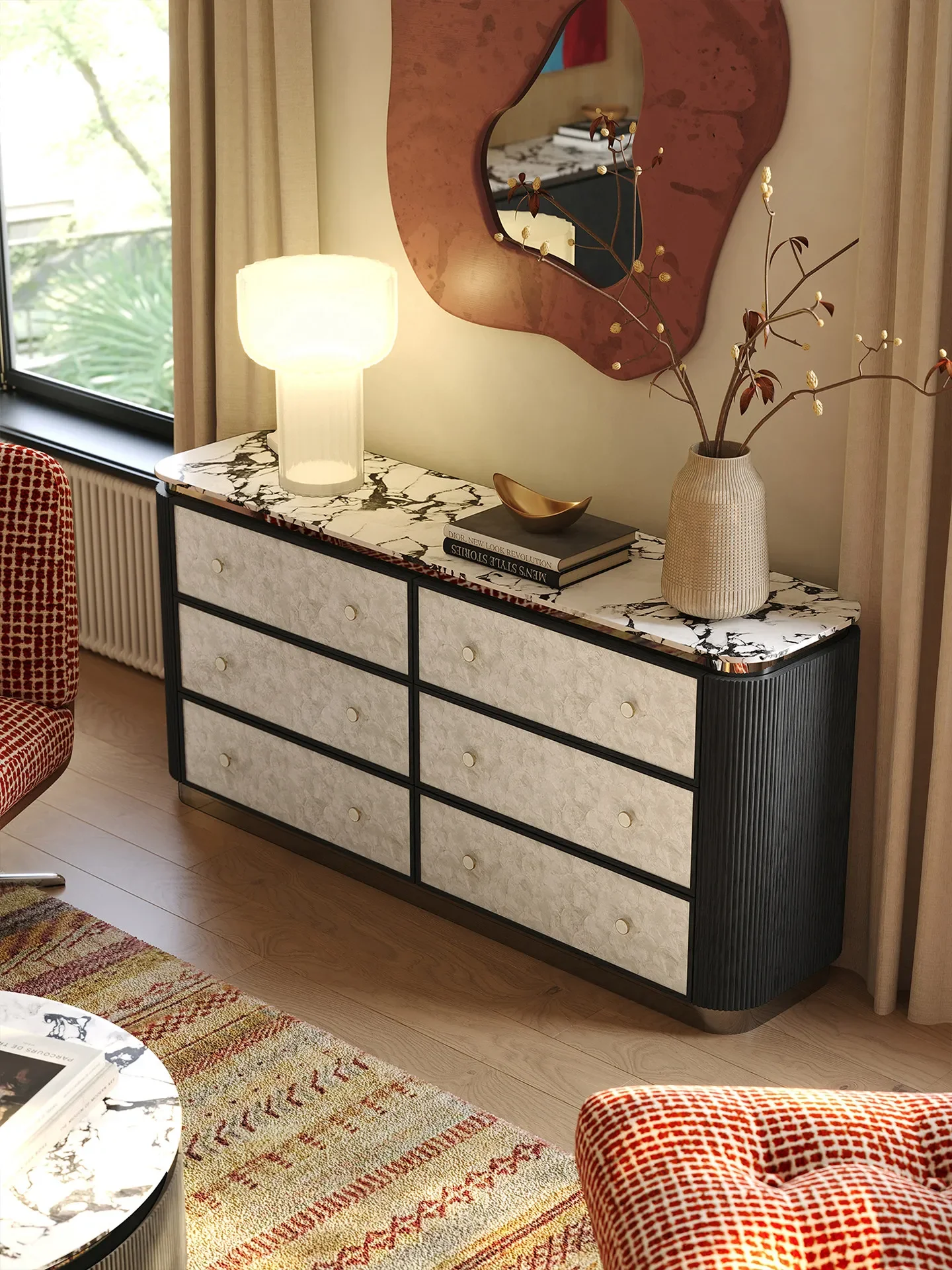 DSA six-chest cabinet light luxury high-end furniture medium antique bedroom marble storage drawer cabinet