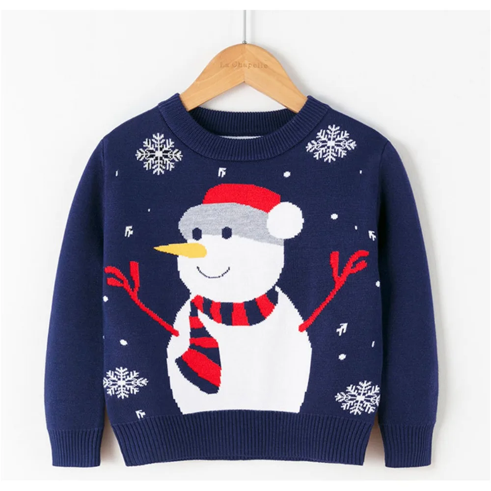 Children\'s Sweater New Autumn and Winter Christmas Snowman Pullover Base Girls Knitted Sweater Winter Baby Girl Clothes