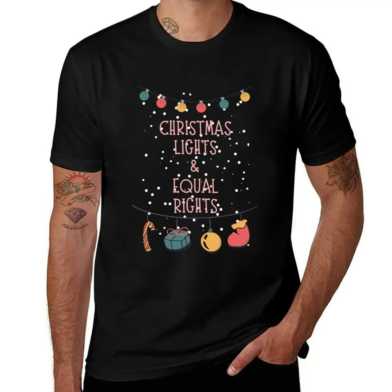 Christmas Lights and Equal Rights T-Shirt summer clothes street wear customizeds tops cotton t shirt men