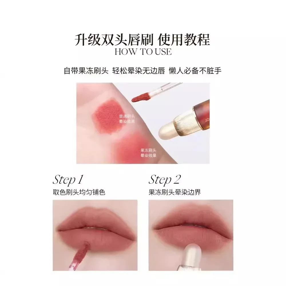 JOOCYEE tweekoppige pluizige matte lipgloss lip glazuur amber lip modder jelly borstelkop multifunctionele spiegel glanzende lippenstift