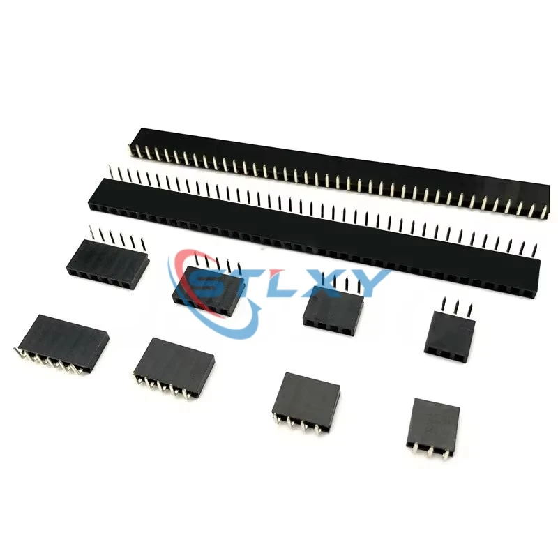 Stlxy 10PCS 1X/2/3/4/5/6/8/10/40 PIN Single Row Right Angle FEMALE PIN HEADER 2.54MM PITCH Strip Connector Socket 3p/4p/6p/8p/20