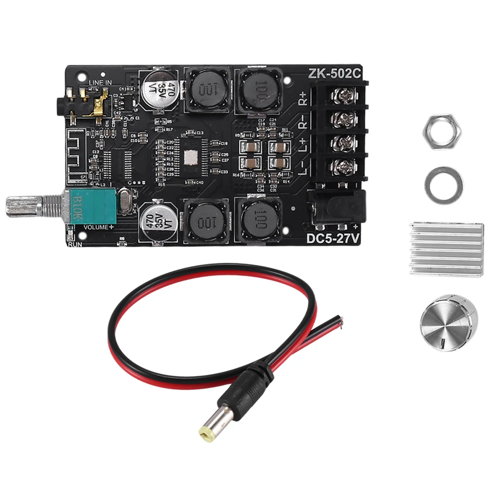 Placa de amplificador de áudio de potência digital, ZK-502C, estéreo HIFI, Bluetooth 5.0, TPA3116, TPA3116D2, 50WX2 sem Shell