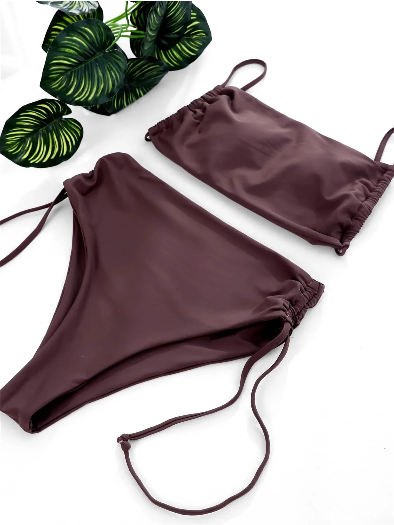 Imagem -06 - Conjunto de Biquíni Preto Bandeau Feminino Roupa de Banho Duas Peças Maiô Bandagem Biquínis com Renda Maiô Praia Verão