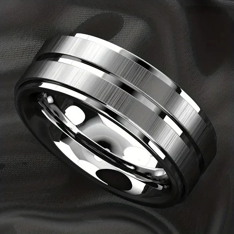 SilverTungsten Carbide Ring Men Brushed Silver Color Wedding Band Men Engagement Rings for Male Jewelry 8mm Stainless Steel