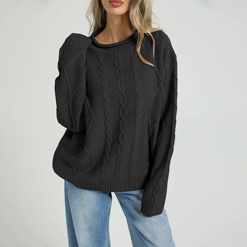 MsChuh Women's Ropa Mujer Solid Color Knitted Pullovers Sweaters Long Slevees Elegant Chic Thick Loose Casual Roupas Feminina