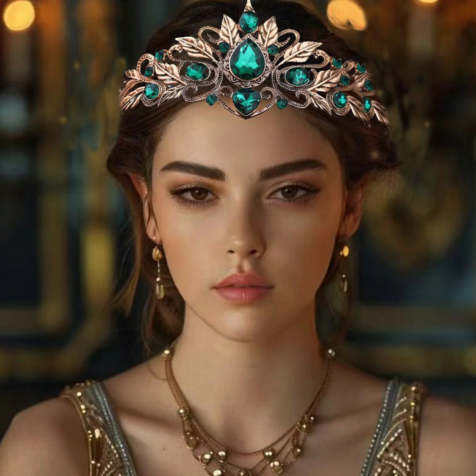 Baroque Style Round Tear Drop Hair Crown with Crystal Rhinestone for Weddings Parties Photoshoots Alloy Hair Accessory for Bride