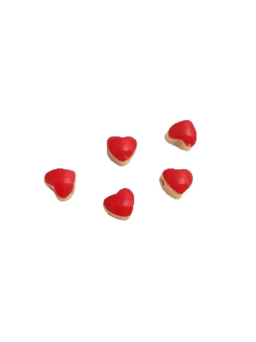 

14K Gold-covered, Oil-dripping, Red Hearts Separated By Beads, Red Love, Handmade Beaded Diy Bracelet Jewelry Accessories C267