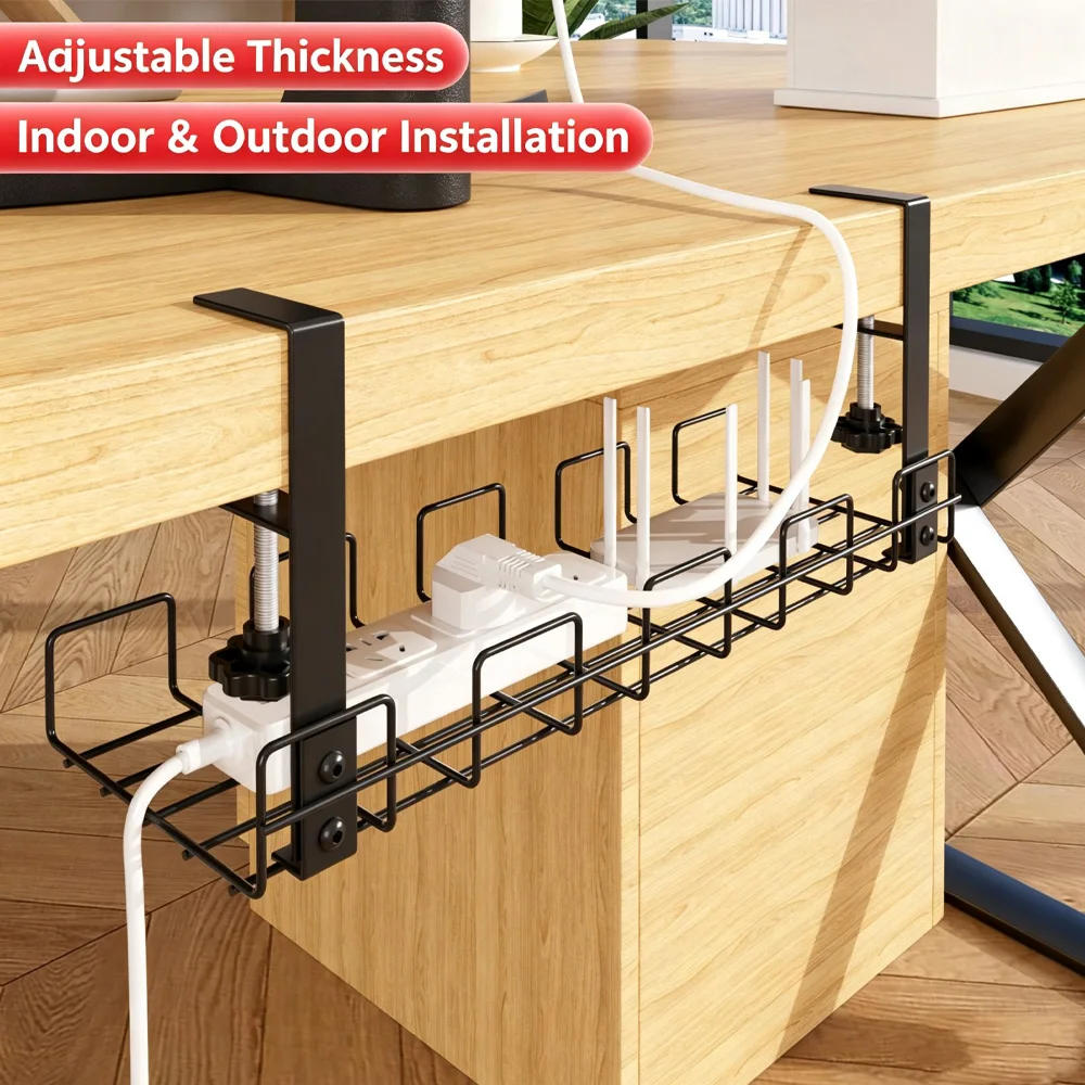 Under Desk Cable Management Tray,Metal Wire Cord Holder, Desk Cable Storage Basket for Home Office Desktop Wire Hiding Solution
