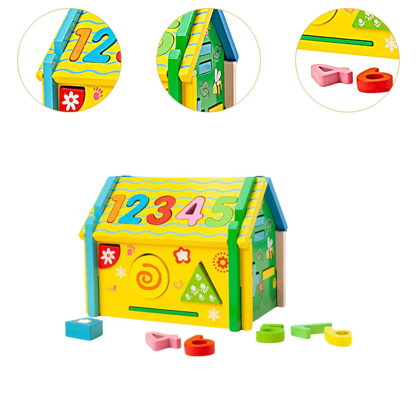 Activity Cube Shape Sorter Box Color Perception Toy Boys Girls House Activity Center Toddlers Wood Shape Sorter House