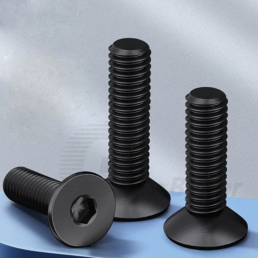 5-100Pcs M1.6 M2 M2.5 M3 M4 M5 M6 M8 Hex Socket Screws Grade 10.9 High Strength Alloy Steel Hexagon Flat Countersunk Head Bolts