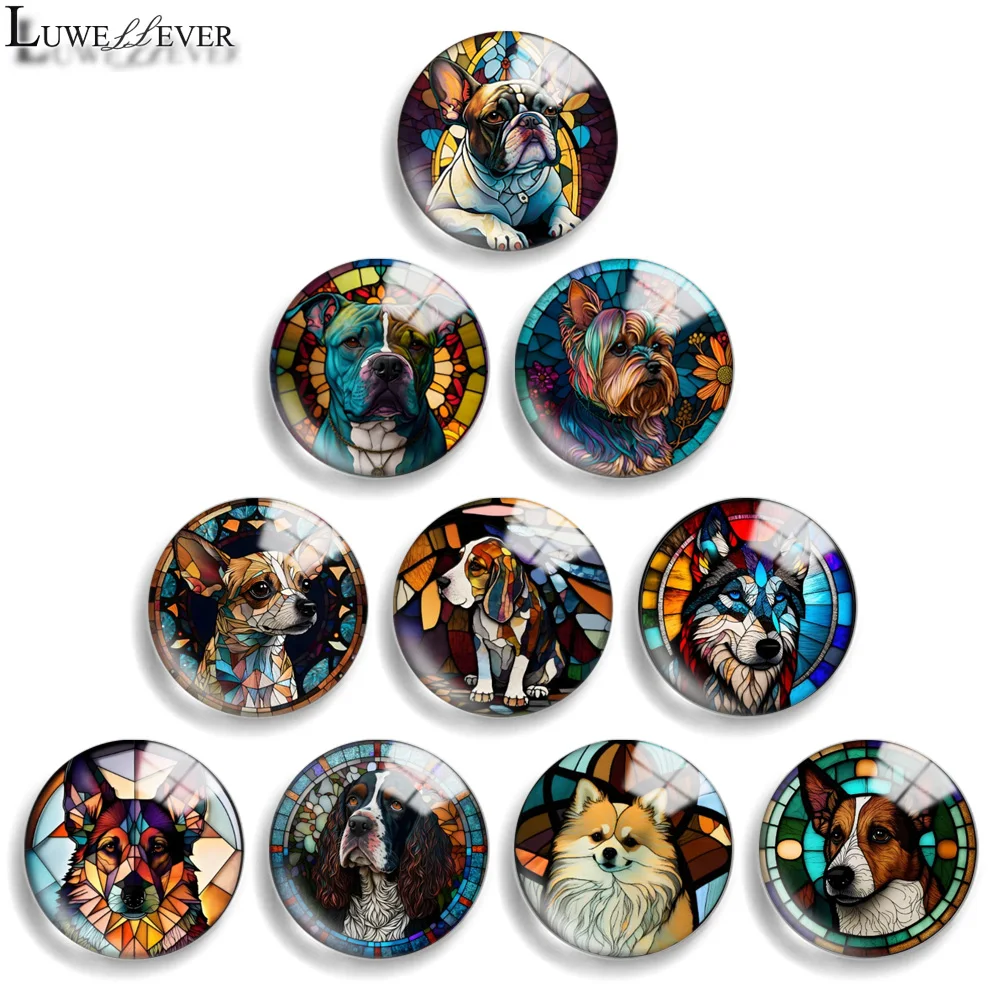 

12mm 10mm 20mm 25mm 30mm 40mm 855 Dog Mix Round Glass Cabochon Jewelry Finding 18mm Snap Button Charm Bracelet