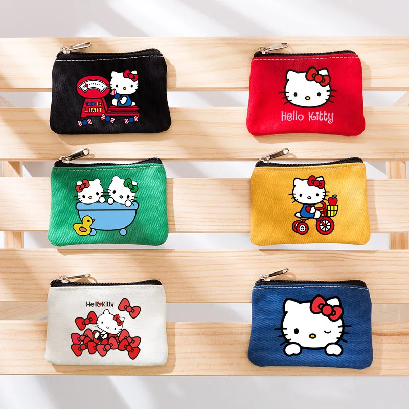 Cute Hello Kitty Mini Coin Purse Keybag Cartoon Sanrio Zipper Wallet Fashion Canvas Card Bag Portable Children Girls Gift