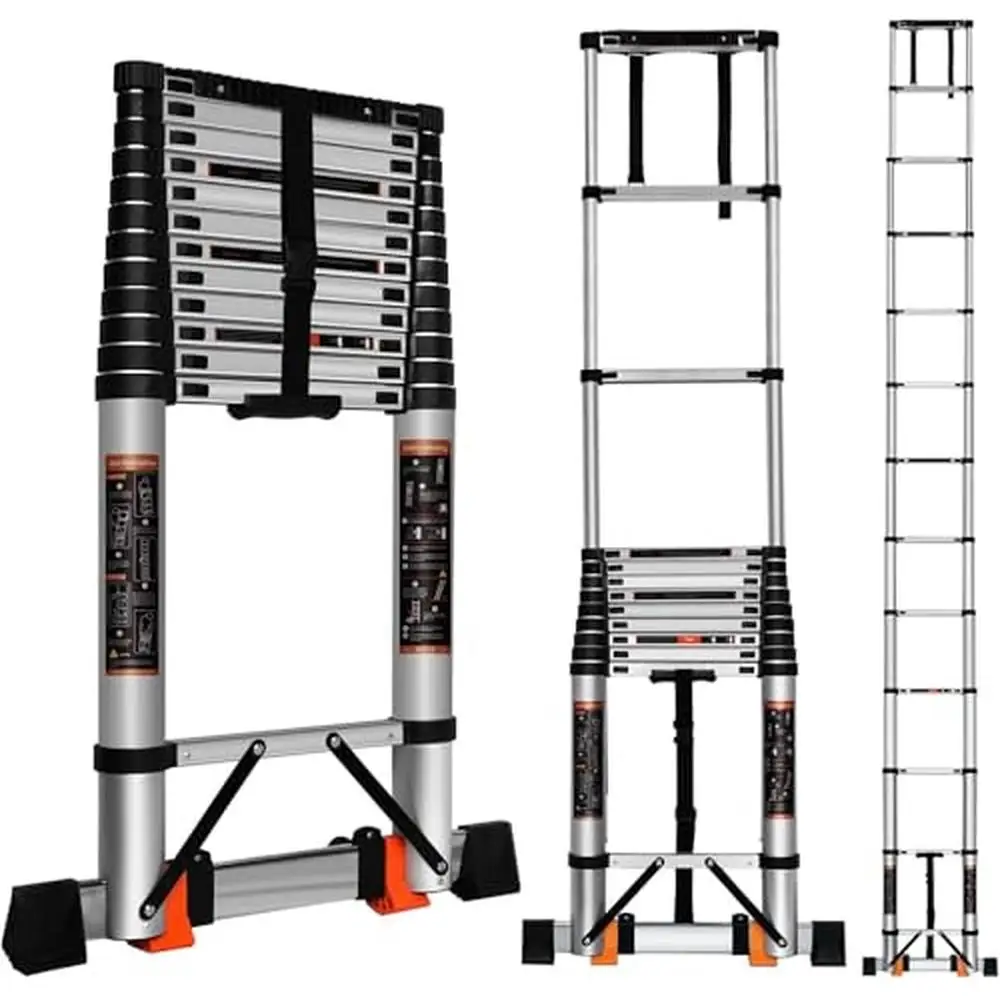 

Telescoping Aluminum Ladder 6.2M Multi-Purpose Compact 330LBS Capacity Retractable Extension with Locking System and Accessories