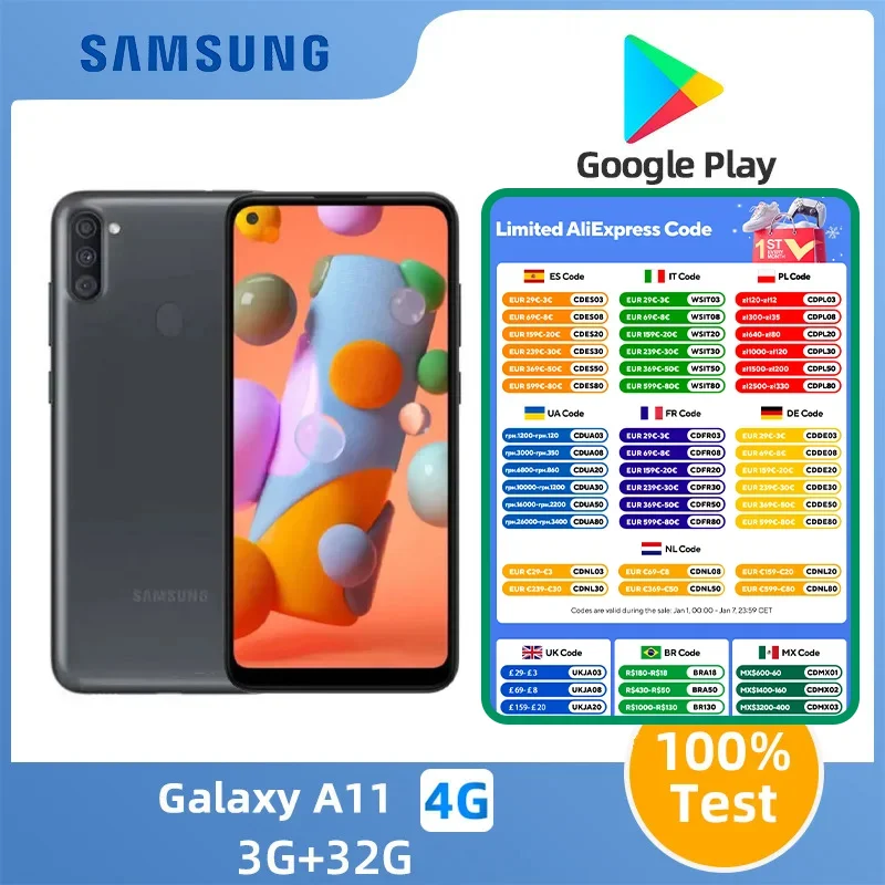 Samsung A11 4G SmartPhone Android 6.4inch LCD Screen CPU Snapdragon 450  4000mAh Battery 13MP Camera Unlocked Used Phone