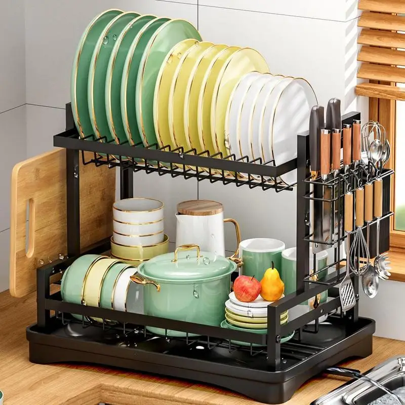 

Kitchen Dish Drain Rack Multifunctional Dish Knife Spoon Sink Rack Set Organizer Countertop Dinnerware Organizer Drainboard