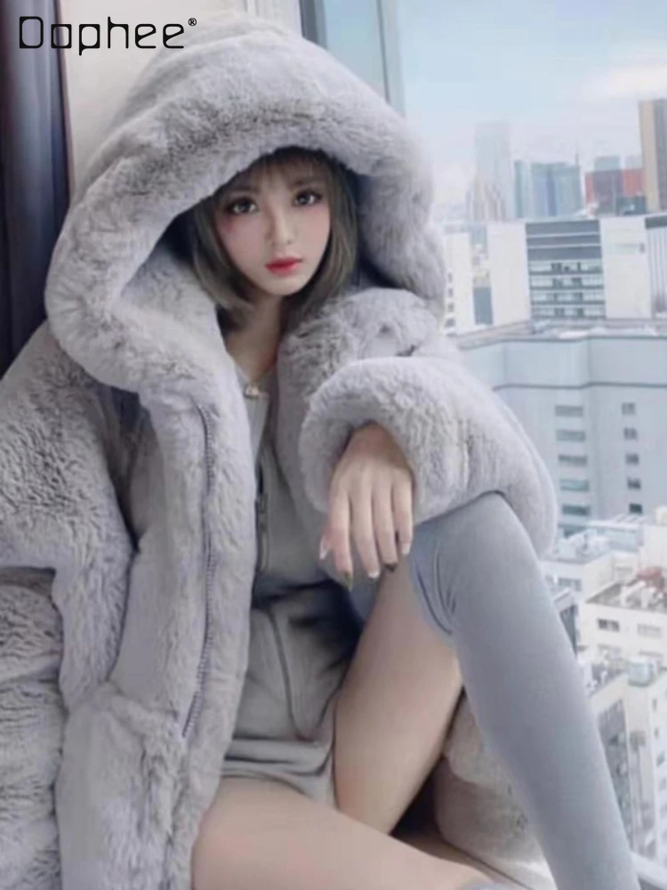 

High-Grade Winter White Lamb Wool Plush Coat Woman 2023 Autumn New Socialite Fleece-Lined Thickened Mid-Length Jacket for Women