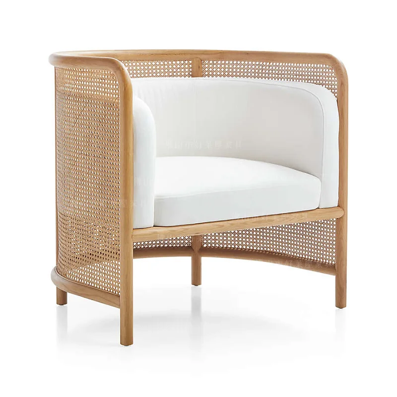 

Nordic solid wood sofa rattan furniture simple homestay ins living room balcony rattan chair sofa single rattan sofa chair