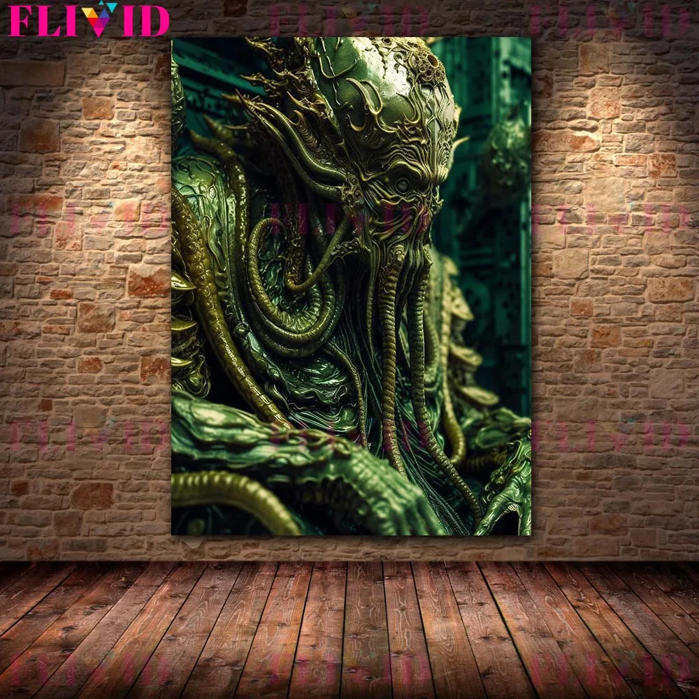 Cthulhu Worshipped By Pagan,Vintage Wall Art Canvas Painting The Ancient World Ruled Gothic Art Poster And Print Home Decoration