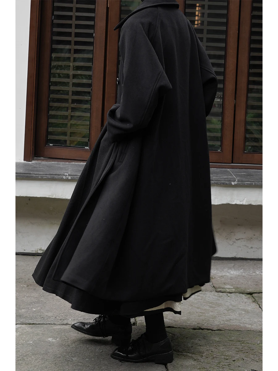 

Dark Design Long Woolen Coat 1996 Unpopular Straight Tube Shape Button Warm Thickened Unisex Coat for Casual Commuting Traveling