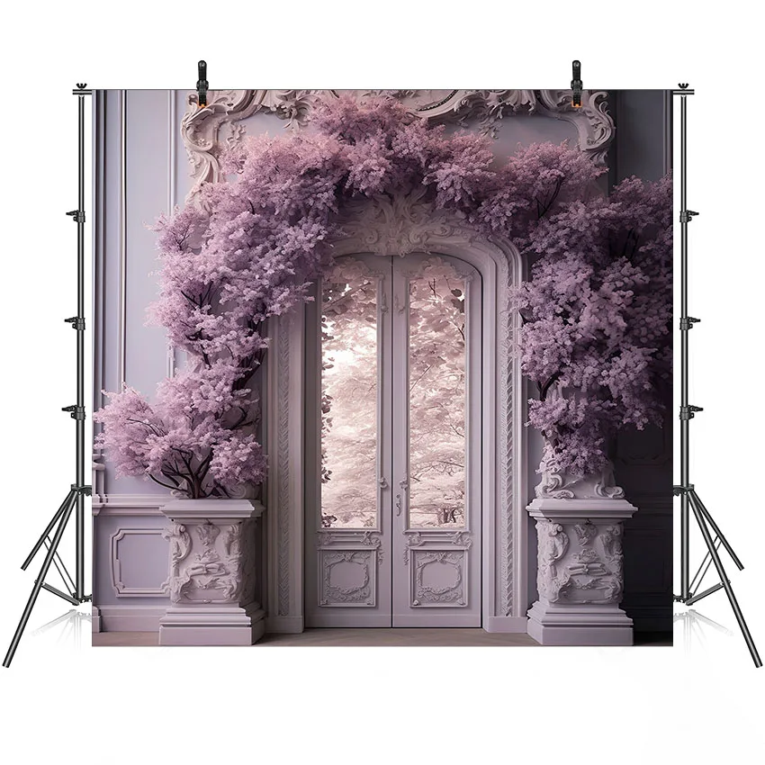 

Mehofond Purple Romantic Backdrop for Children Birthday Party Vintage Wall Door Decor Photography Background Photo Studio Props