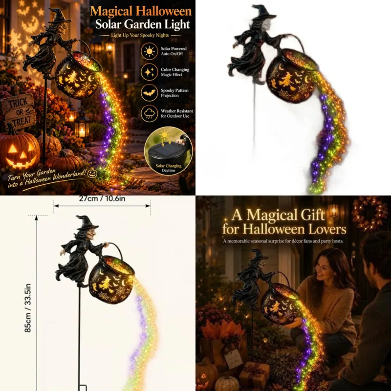 Halloween Solar Powered Outdoor Stake Lamp, Multi Color LED Pathway Landscape Light For Holiday Party Home Decor Birthday Gift