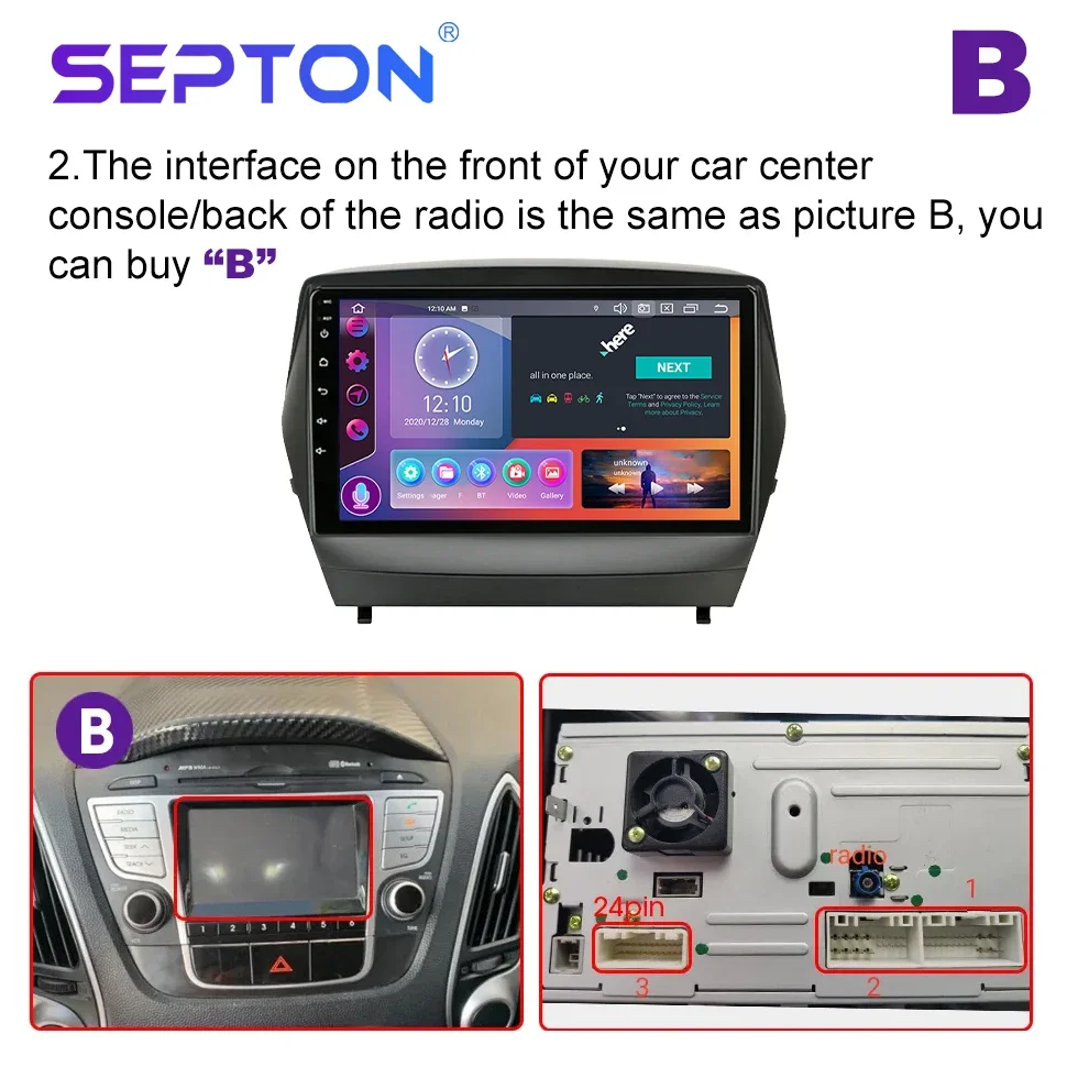 SEPTON Android 12 2Din Car Radio for Hyundai ix35 1 2 Tucson 2 LM 2009-2015 Head Unit 4G CarPlay 9'' Multimedia Player Navi GPS