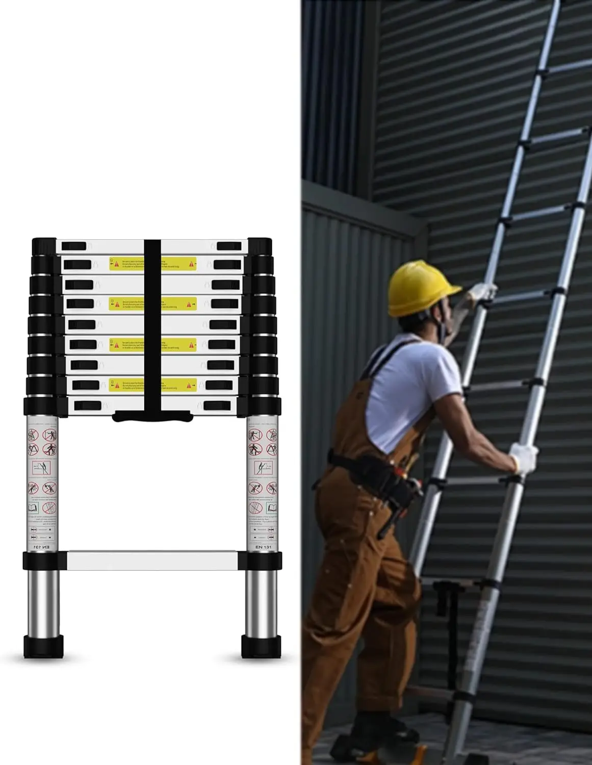 Telescoping Ladder,12.5 FT Multi-Purpose Collapsible Telescopic Extension Ladders, Aluminum telescoping Ladder for Indoor Or Out