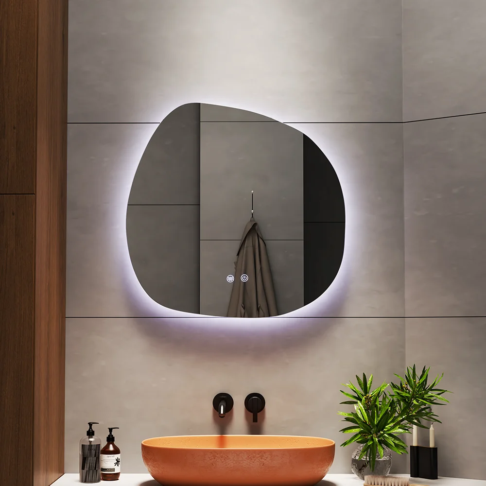 Modern Frameless Irregular LED Wall Mirror,60x60