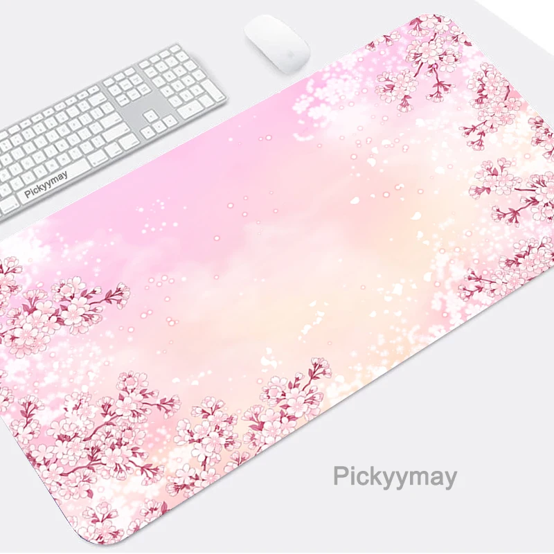 

Pink Cherry Blossoms Table Mat Personalized Fabric Mouse Pad Carpet Desk Pad Mouse Mat Black Mousepad Rubber Mat For Computer