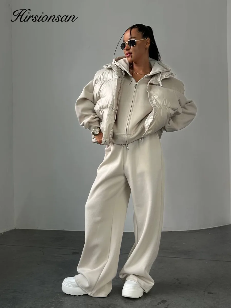 Hirsionsan 2025 نمط غير رسمي هوديي السراويل الطويلة سترة ثلاث قطع مجموعة مقنعين قلنسوة بسحاب مقترن مع سترة الخبز بلا أكمام