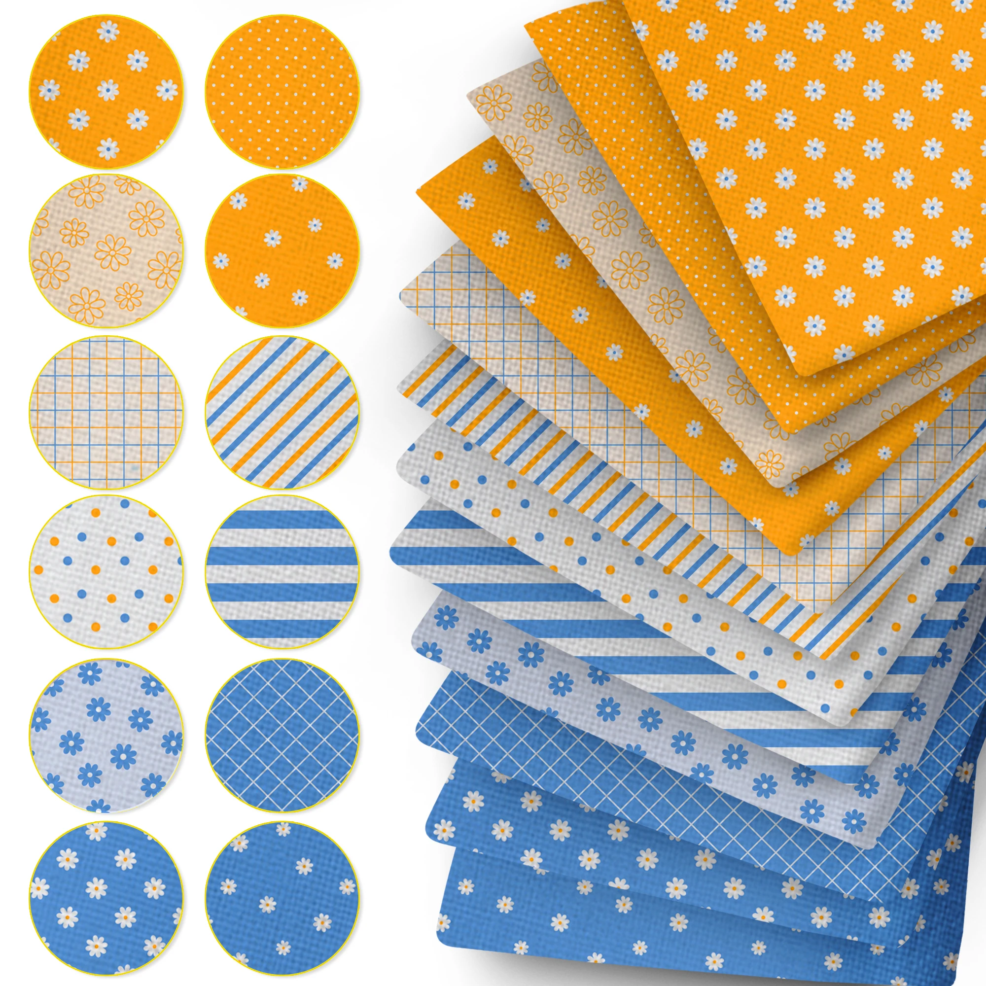 50*145cm  Blue And Orange Striped, Polka Dot Daisy Eighth Polyester  Fabric For Tissue Sewing Quilting Fabrics