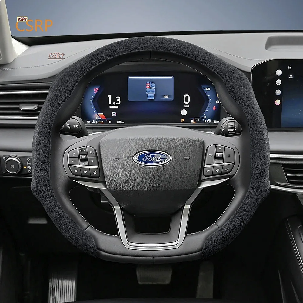 Suitable for Ford Premium Suede Snap-On Steering Wheel Cover, Non-Slip and Durable, Round and D-Shaped Steering Wheel Available