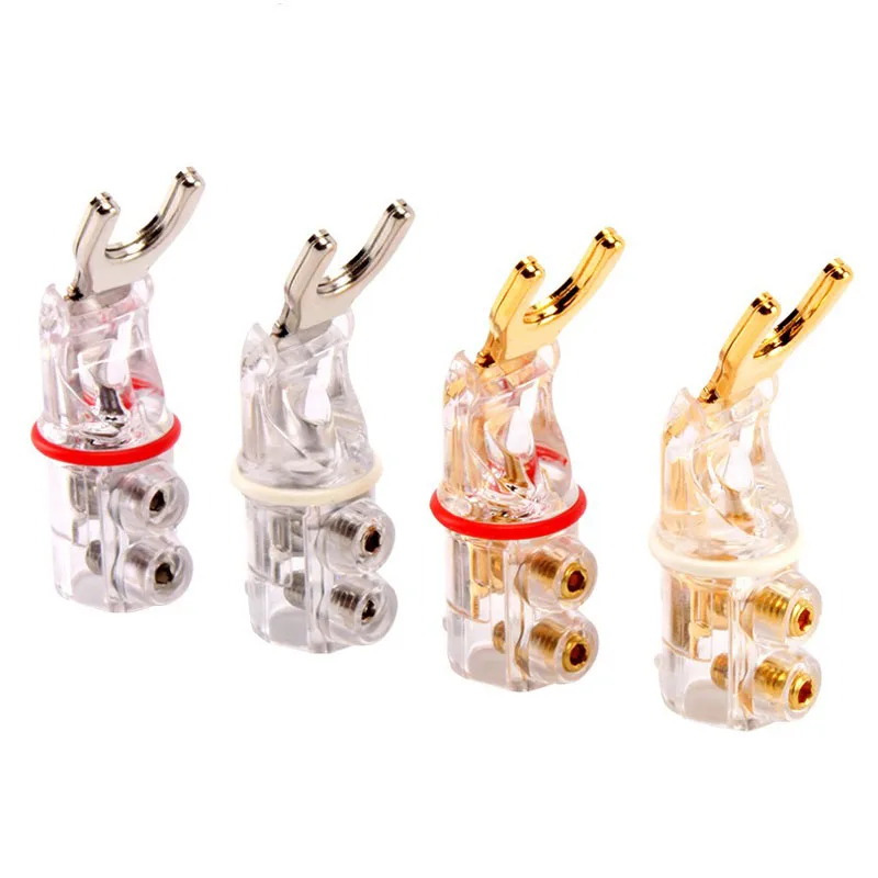 

4pcs WBT Rhodium plated no soldering Y/U Spade Banana plug HiFi speaker Audio fork Connector Adapter