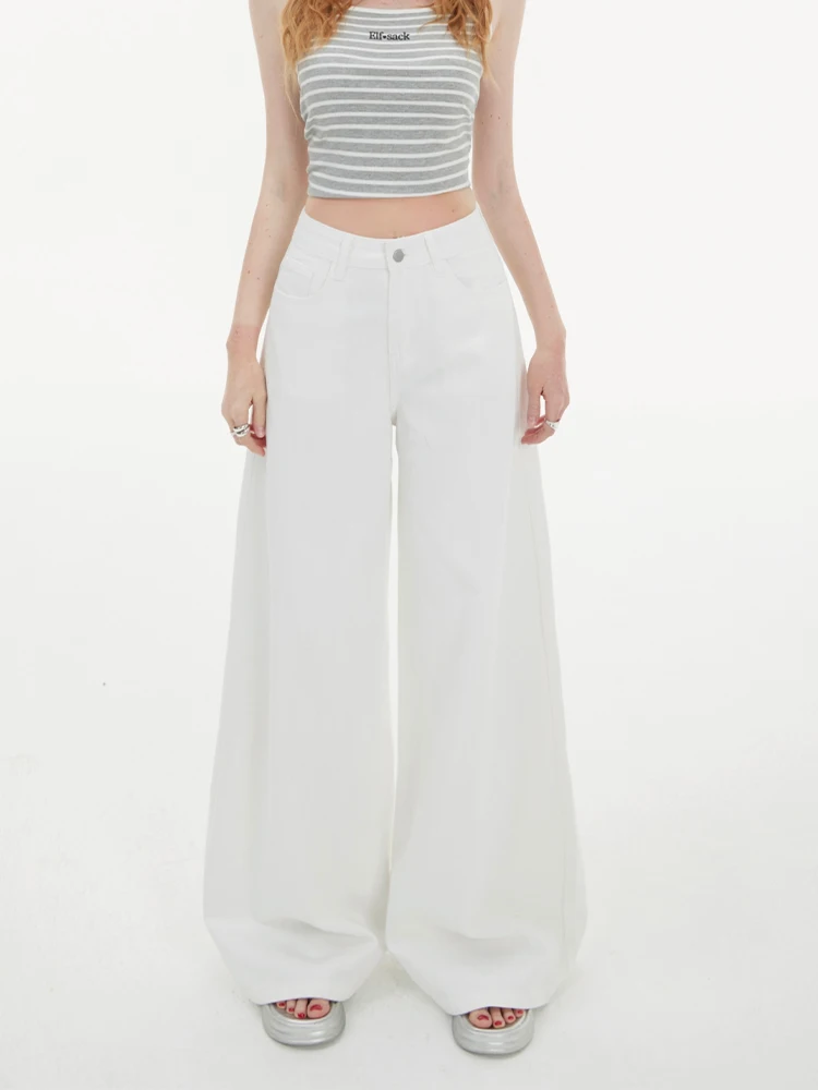 

White Wide Leg Jeans Women's High Waist Slimming Loose Drapey High-End Straight Leg Pants Spring Summer Casual Loose Fit