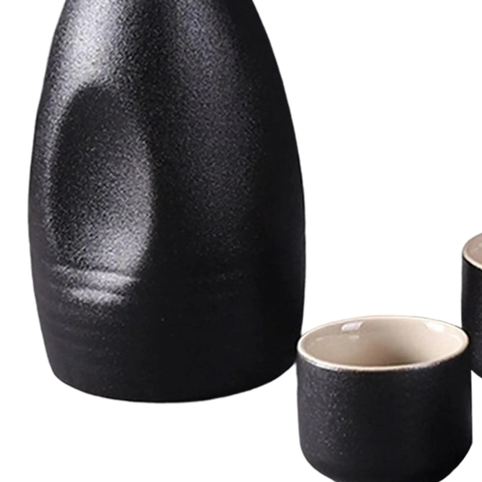 Traditional Black Ceramic Sake Set with Pot and Cups Vintage Japanese Home Drinkware for Holidays