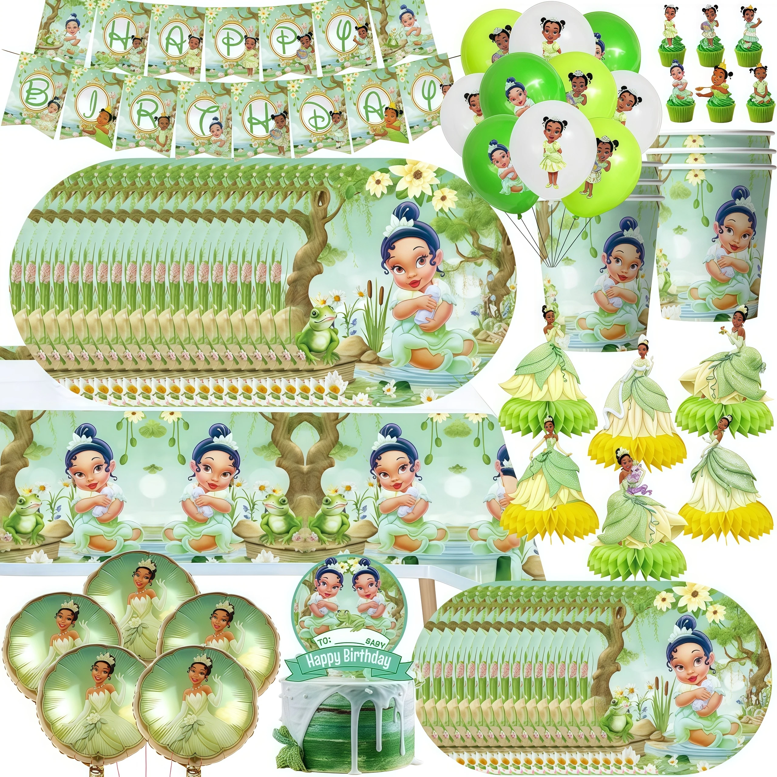 Décoration de fête d'anniversaire princesse Tiana grenouille, couverts jetables, tasse, assiette, ballon, cadeaux pour filles, fournitures de réception-cadeau pour bébé
