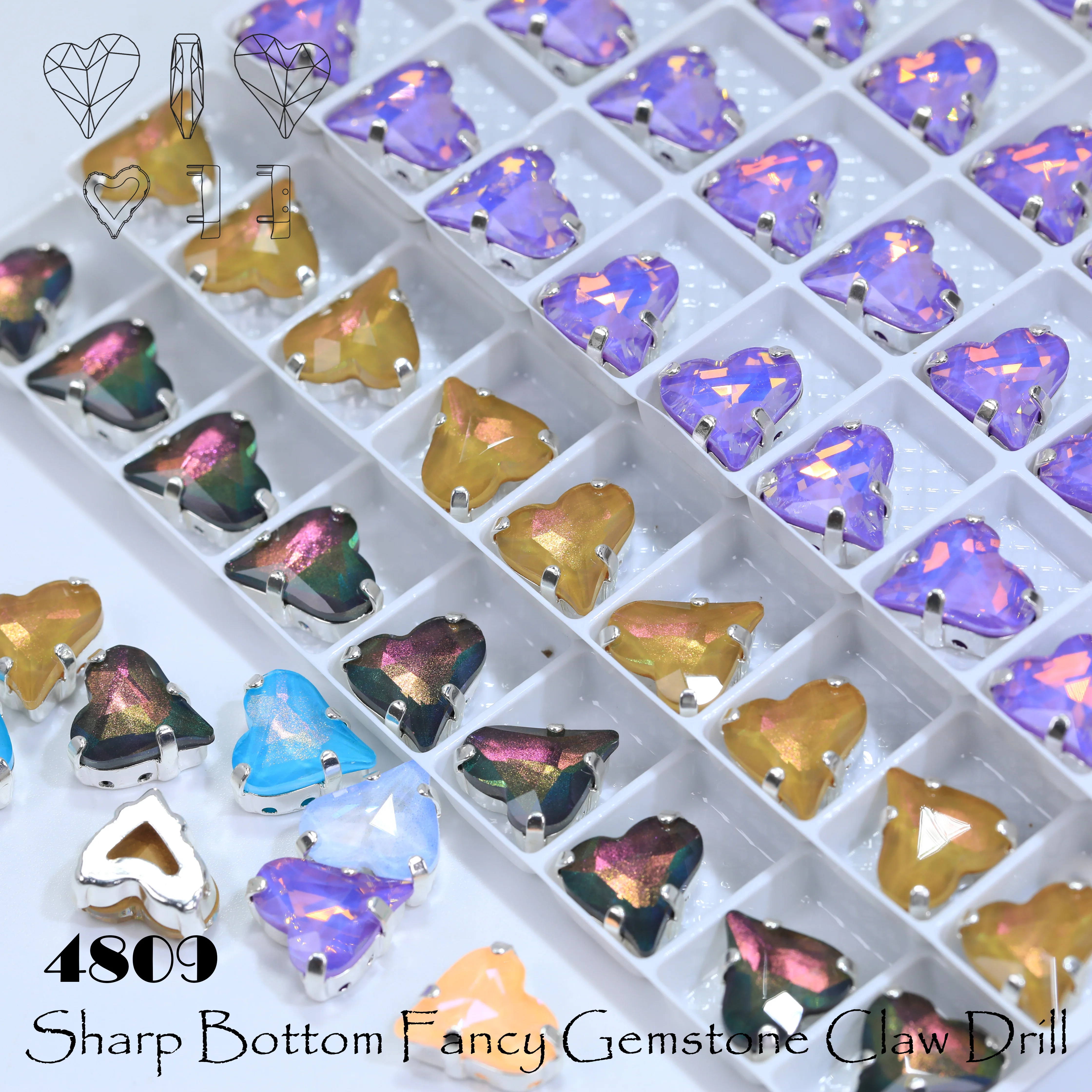 

Sweet Heart Fancy Stone Claw Rhinestones Bright Lacquer Finish Plating Effect Top Quality Shine Crystal for Clothing Decoration