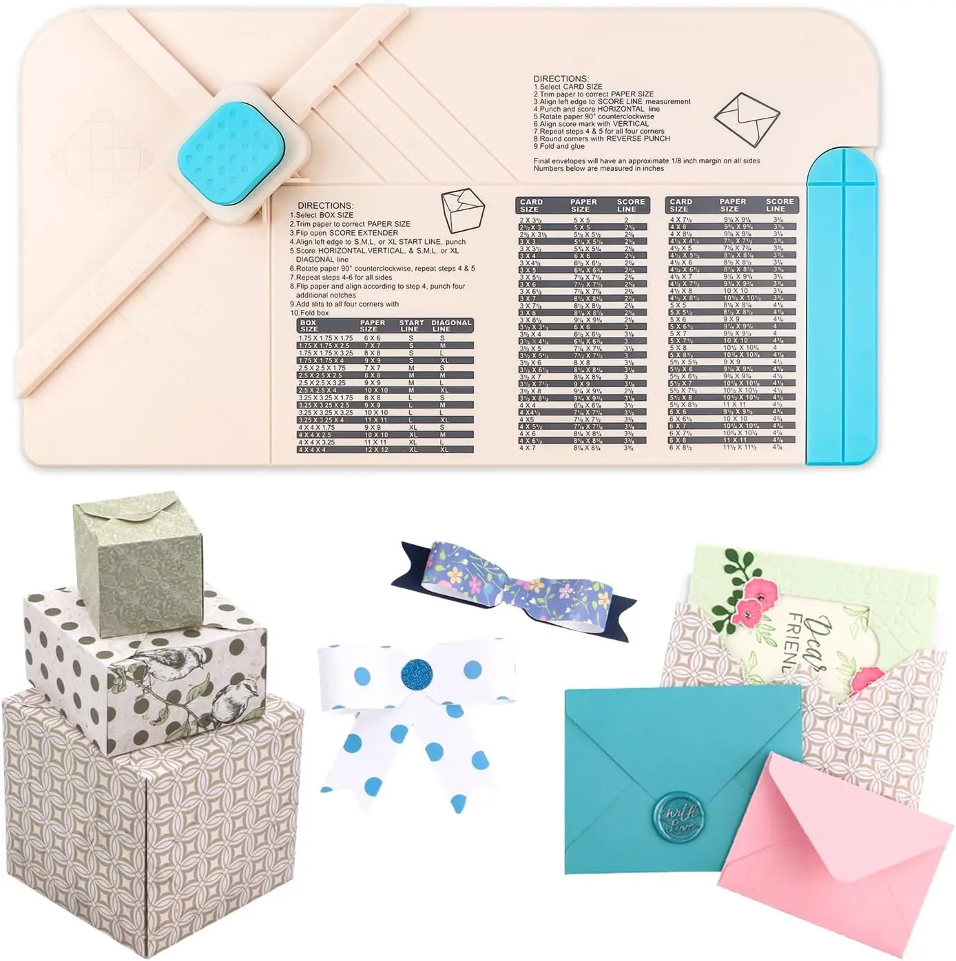 

3-in-1 Punch Board for Envelopes Gift Boxes Bows with Indentation Pen for Creating Custom Envelopes, Bows, and Gift Boxes