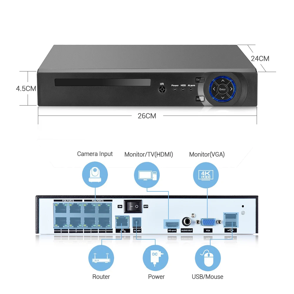 4K 8MP HD CCTV POE NVR 4CH/8CH POE 48V IP Camera Remote Access Face Detection Surveillance Security System P2P H.265 Xmeye
