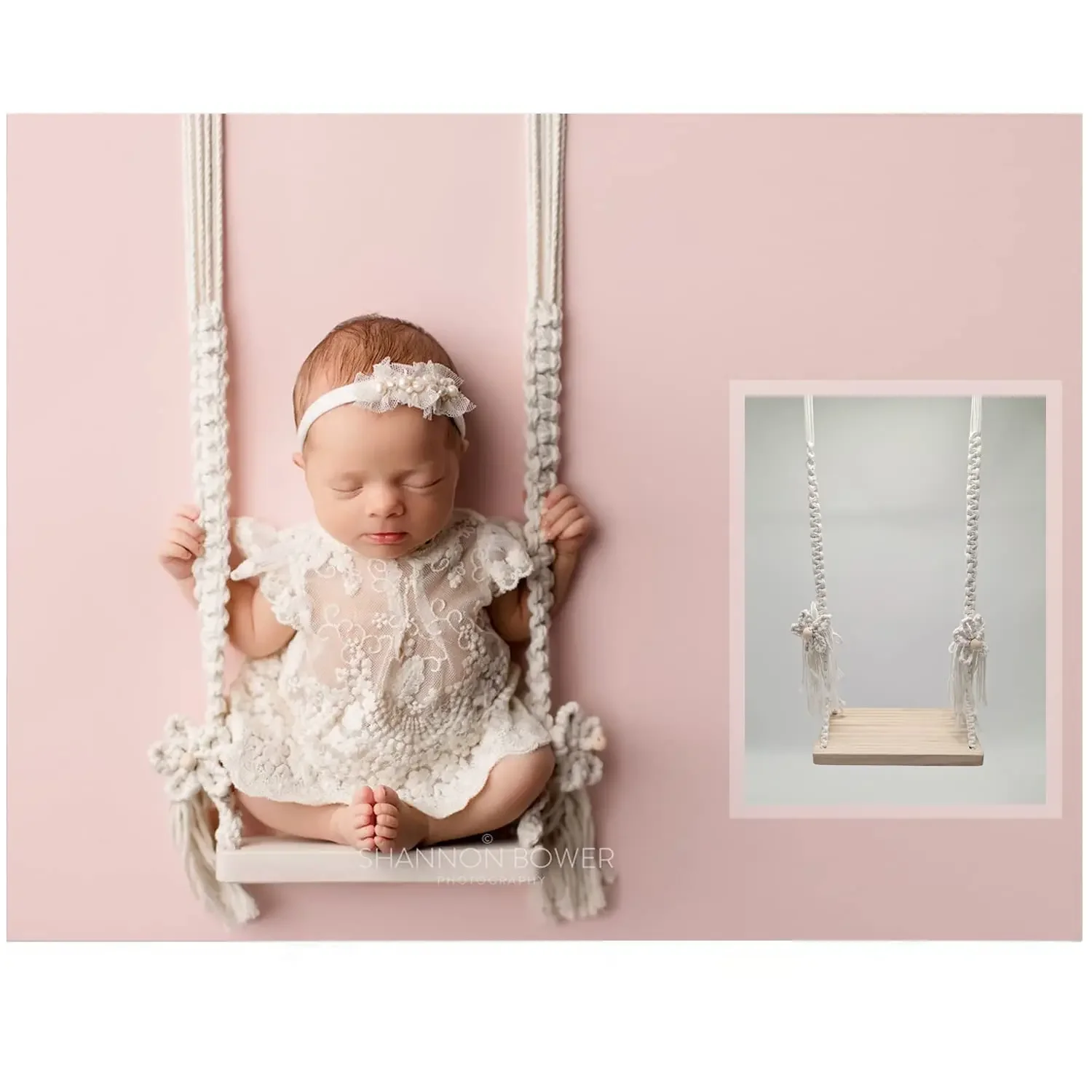 Newborn Photography Prop Wooden Swing Newborn Posing Props Macrame Swing Vintage Baby Photo Props Photoshoot Pose Babyswing