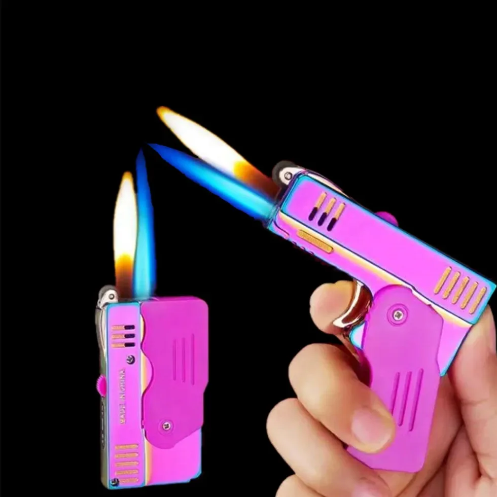 Butane Gas Lighter, Morphing Pistol Lighter, Dual Flame Torch, Metal E-Smoking Jet Lighters, Men's Gadget, Unusual Gift, New