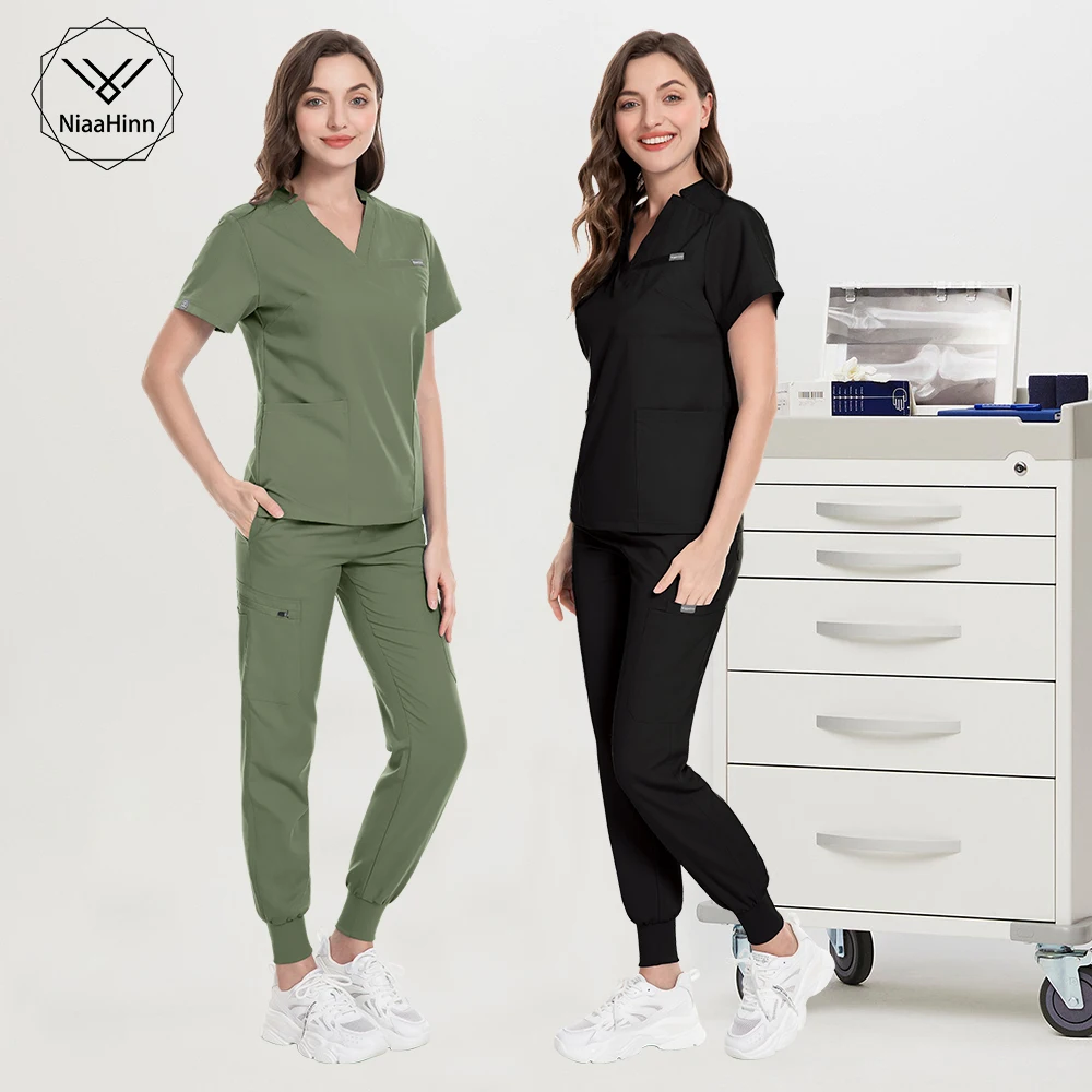 Niaahinn Nurses Hospital Uniforms Nursing Suit Uniform Jogger Women Scrub Hospital Sets Veterinary Uniform Pet Grooming Workwear