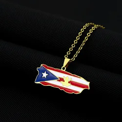 retro oil drip stainless steel Puerto Rico map flag pendant necklace men's and women's hot-selling accessories