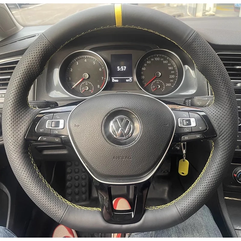 

Black Leather for Volkswagen VW Golf 7 Mk7 Touran Up New Polo Jetta Passat B8 Tiguan Bora Tharu Tayron Car Steering Wheel Cover