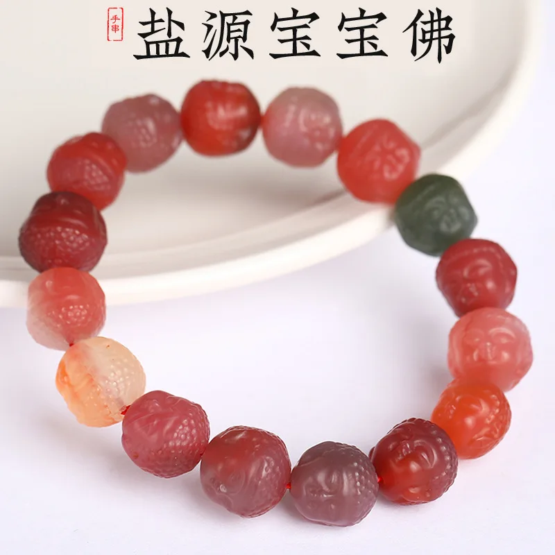 

Natural Yanyuan Agate Baby Buddha Single Loop Bracelet Crystal Agate Bracelet for Men and Women Gifts