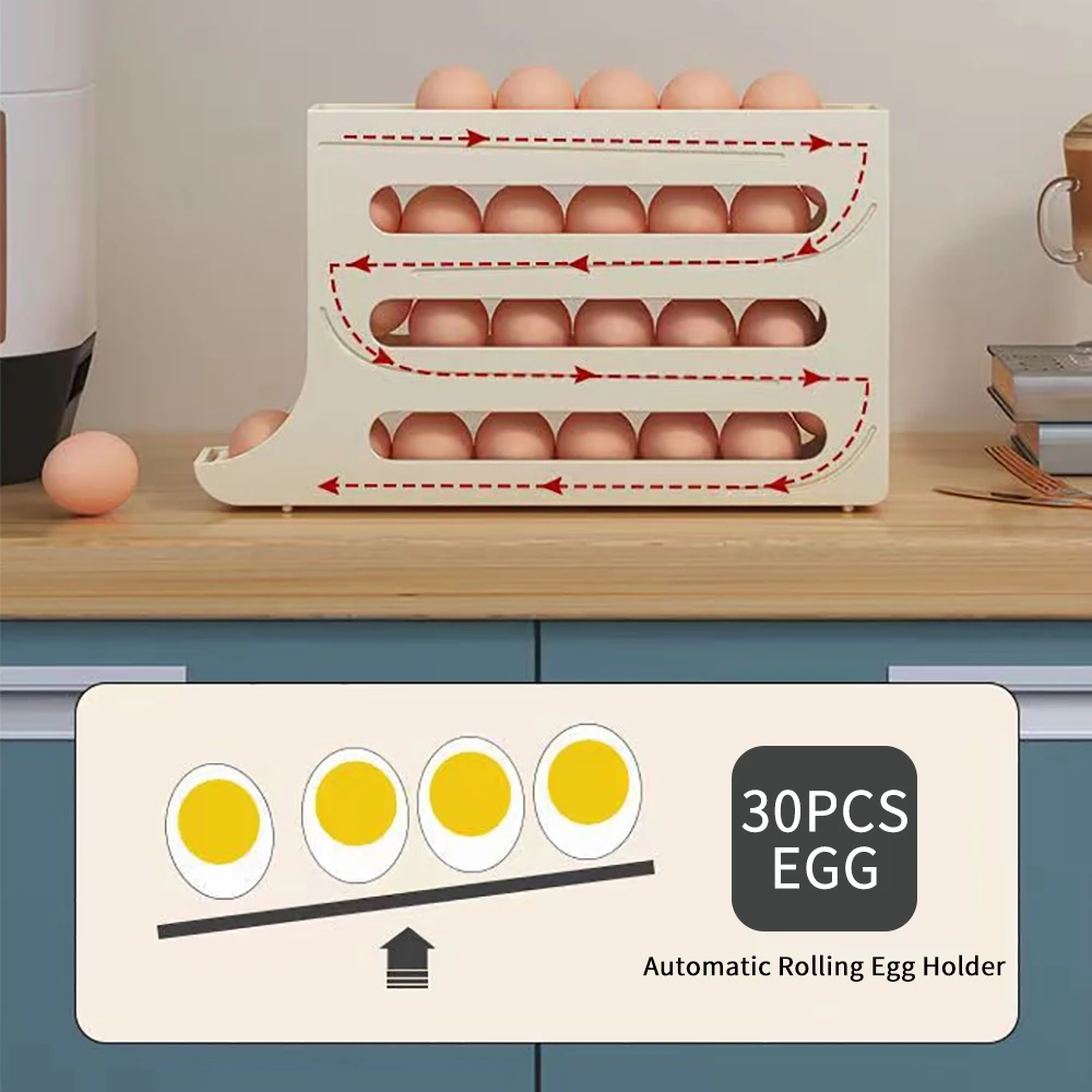 4 Layers Automatic Rolling Egg Holder Rack Fridge Eggs Storage Box Container Kitchen Refrigerator Egg Dispenser Fridge Organizer