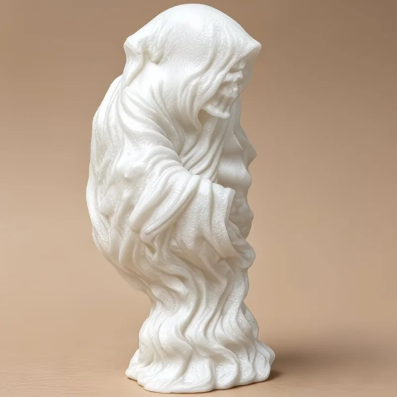 3D Printed Wavy Robe Grim Reaper Statue White Hollow Skull Ghost Sculpture Halloween Gothic Desktop Indoor Decor Ornament