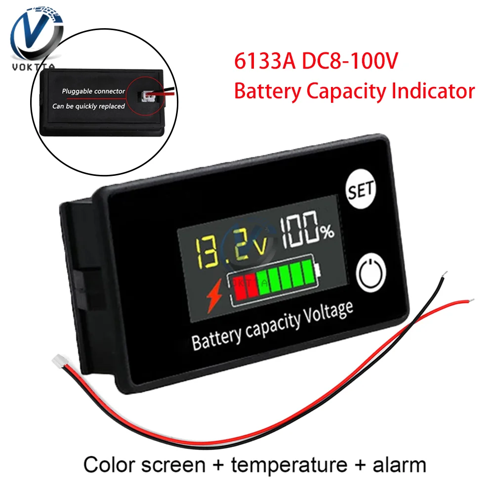 6133A DC8-100V Battery Capacity Indicator LCD Digital Power Meter Lead-acid Lithium LiFe PO4 Voltage Tester for Car Motorcycle