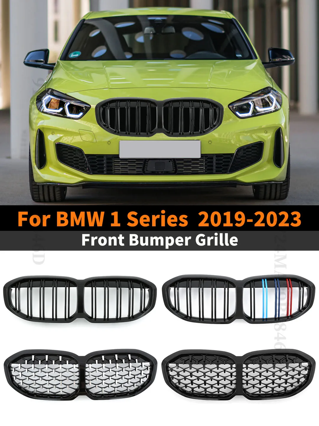 

Для BMW F40 1 серии 2019-2023 128ti M135i xDrive 118i и M Sport, двойная шлифовальная решетка, Алмазный гриль, передний бампер, входная решетка